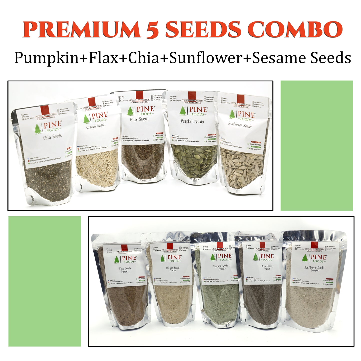 Premium 5 Seeds Combo Pack – Chia+Pumpkin+Flax+Sunflower+Sesame Seeds