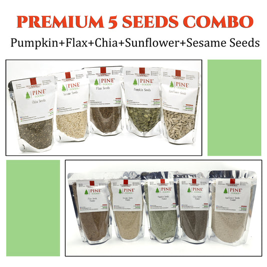 Premium 5 Seeds Combo Pack – Chia+Pumpkin+Flax+Sunflower+Sesame Seeds