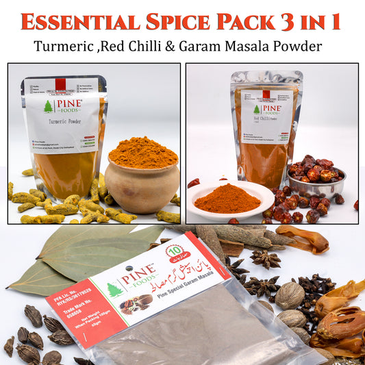 Essential Spice Pack – Turmeric Powder+Red Chilli Powder+Garam Masala Powder