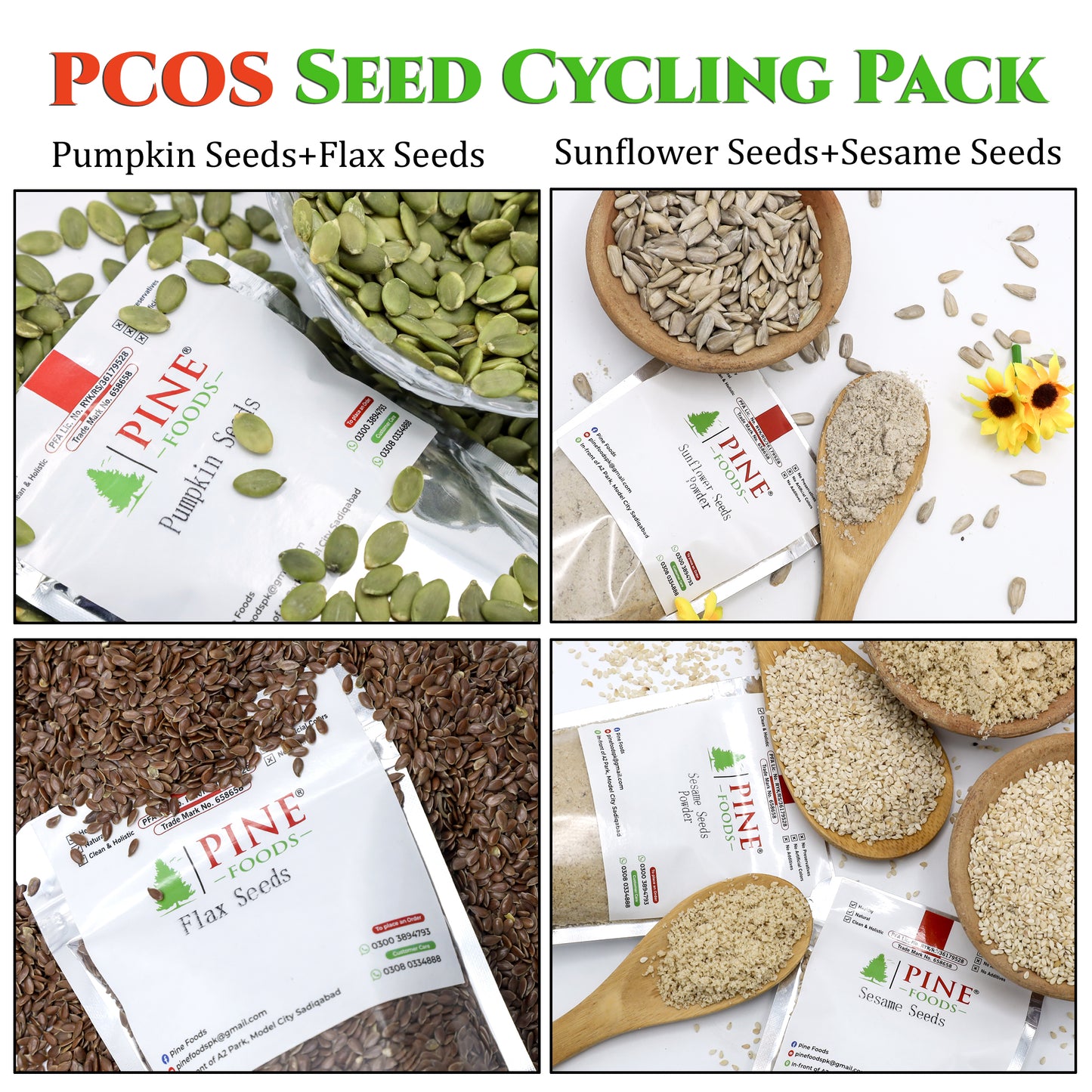 PCOS Seed Cycling Pack – Pumpkin+Flax+Sunflower+Sesame Seeds