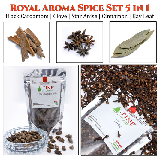 Royal Aroma Spice Set –5 in 1 | Black Cardamom+Clove+Star Anise+Cinnamon+Bay Leaf